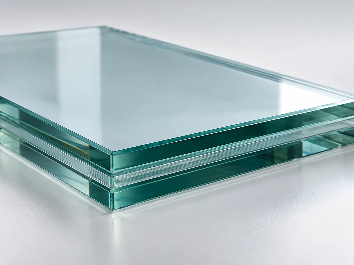 Kante von begehbarem Glas mit drei Glaslagen